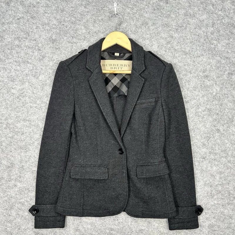 Burberry Burberry Brit Wool Blazer Jacket Women’s UK6 IT38 Grey Single Breast Races C63