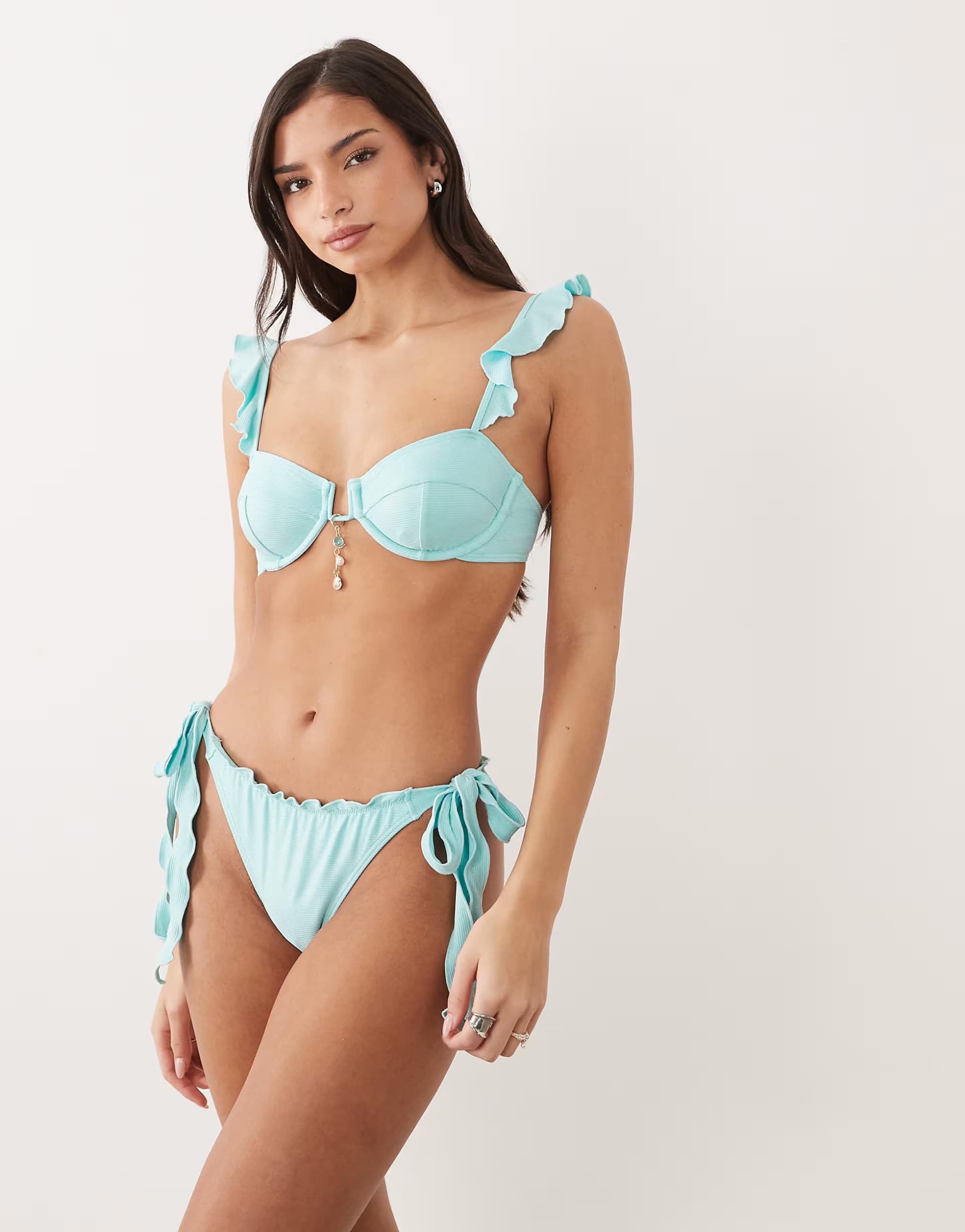 ASOS ASOS Teal Frill Detail Underwire Bikini Set