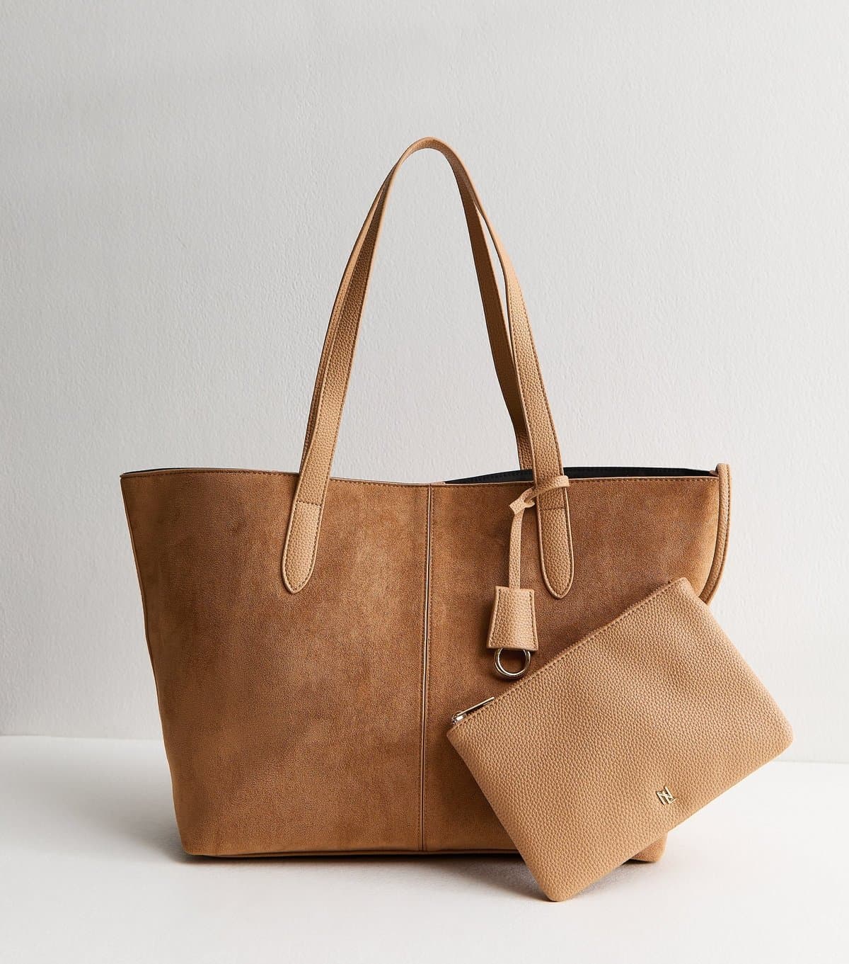 New Look Camel Faux Suede Winged Shopper Tote Bag Vegan New Look