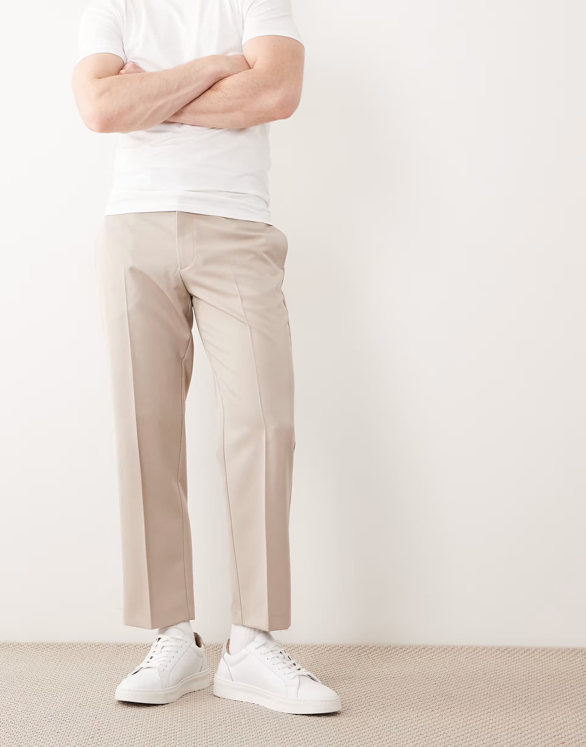 ASOS ASOS DESIGN tailored straight cropped trousers in stone