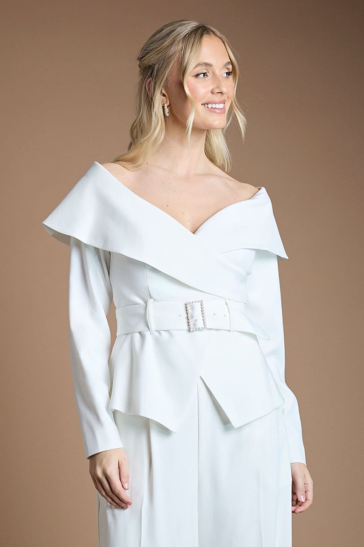 Coast Coast Women's Off The Shoulder Belted Top in Ivory