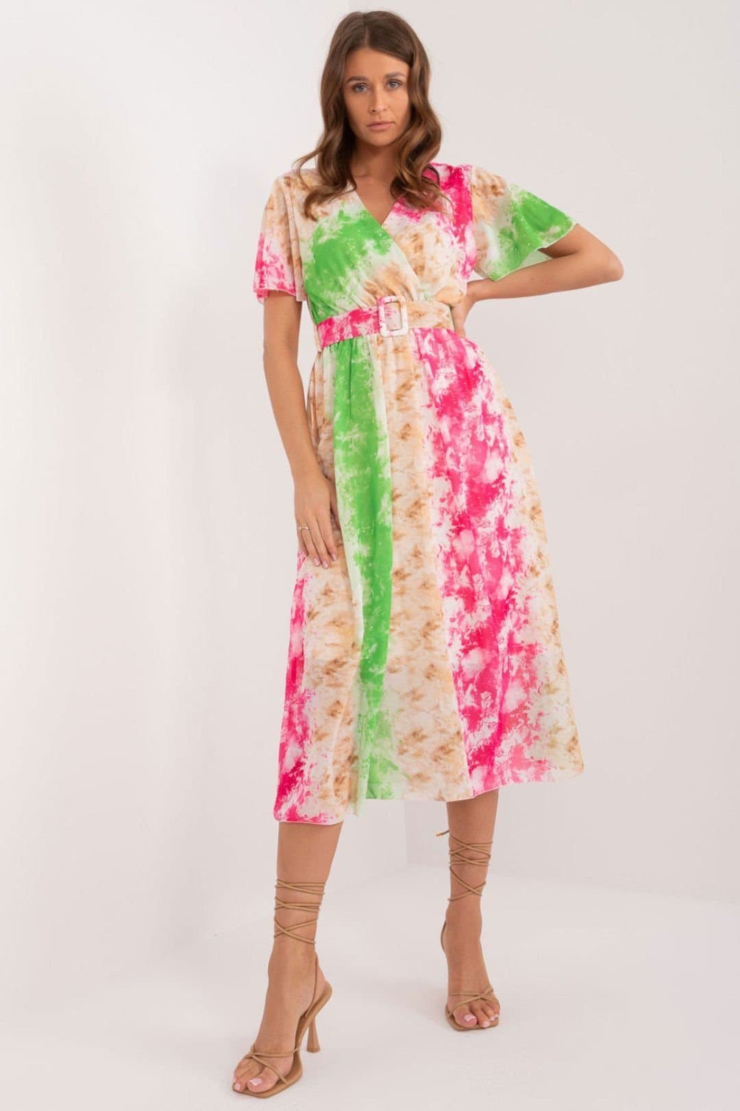 Love Lace Love Lace Women's Midi Printed Belted Day Dress with Lining