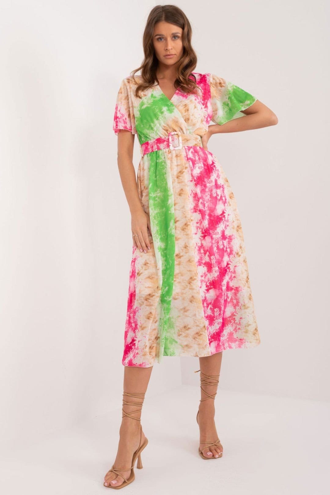 Love Lace Multicolor Tie-Dye Midi Dress with Belt