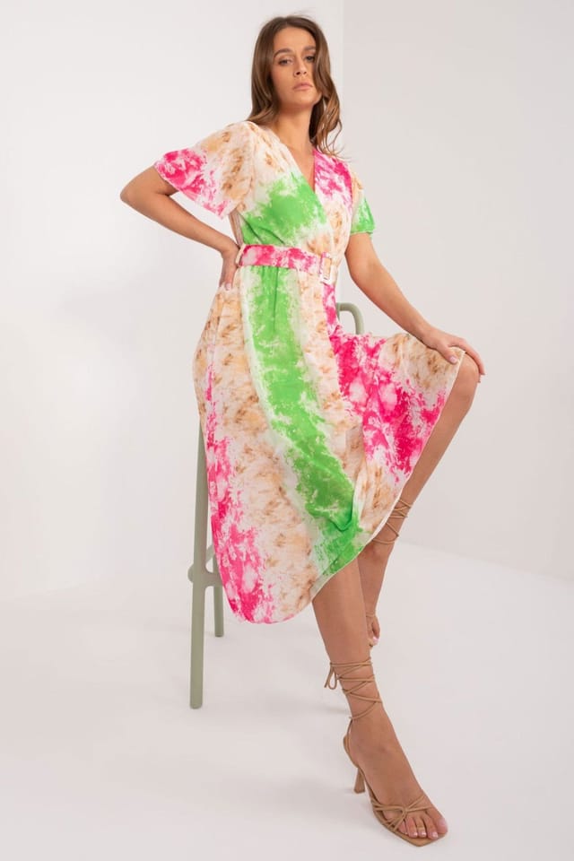 Love Lace Love Lace Women's Midi Printed Belted Day Dress with Lining - 2