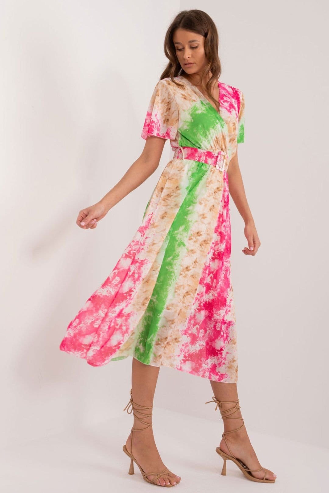 Love Lace Love Lace Women's Midi Printed Belted Day Dress with Lining - 4