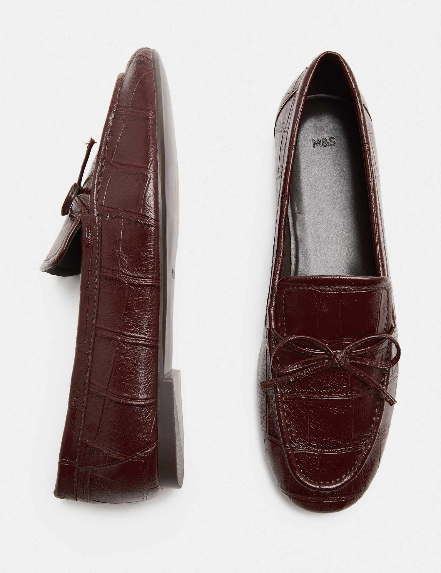 Marks & Spencer M&S Croc Bow Flat Loafers Wine