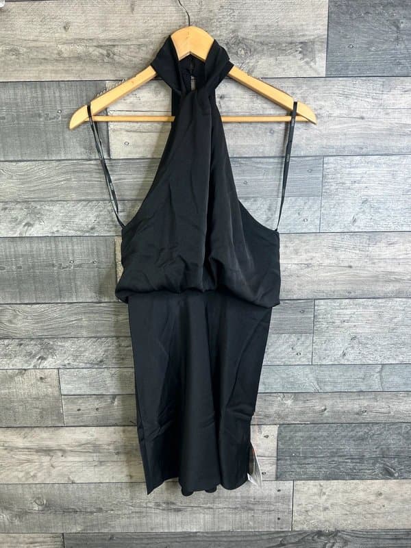 ASOS ASOS Design Mini Dress Size UK 4 Black Satin Halterneck Twist Party Night Out