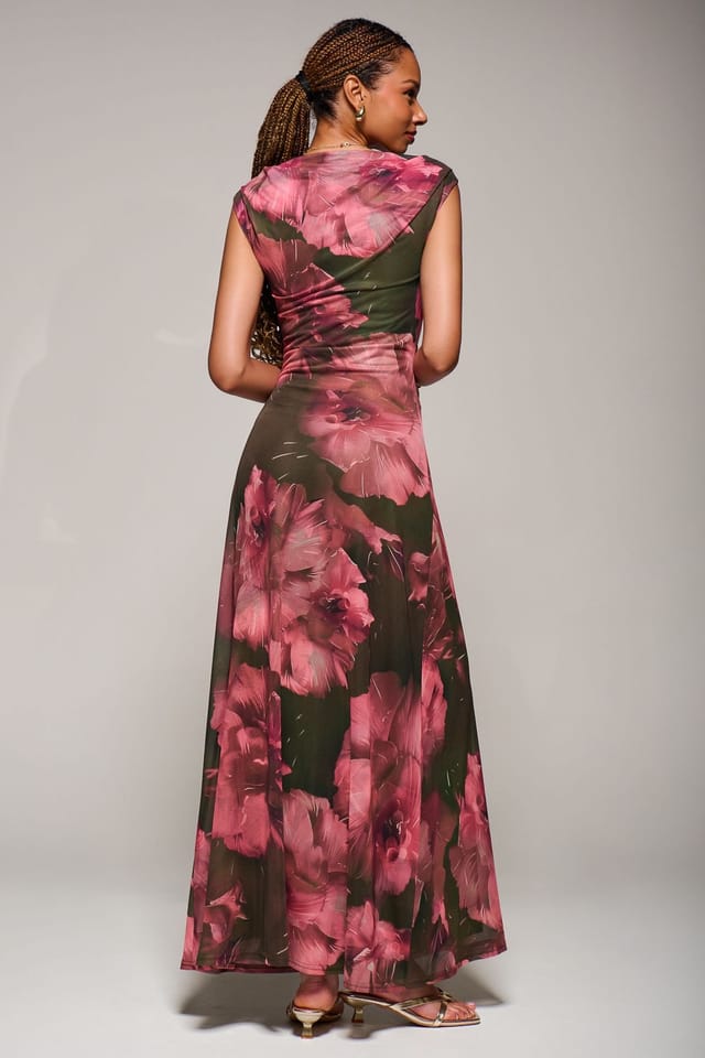 Jolie Moi Jolie Moi Women's Multiway Neckline Mesh Maxi Dress in Dark Green - 2