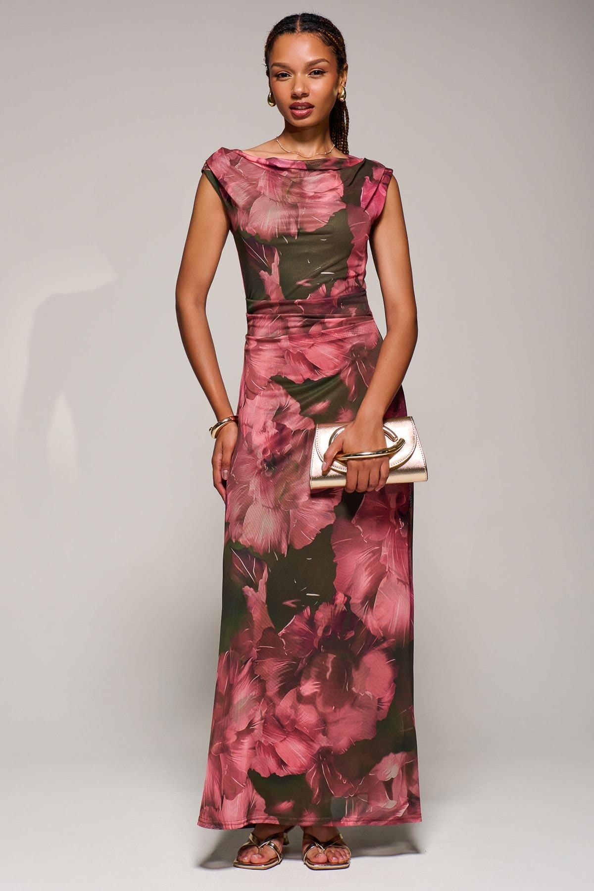 Jolie Moi Jolie Moi Women's Multiway Neckline Mesh Maxi Dress in Dark Green - 4