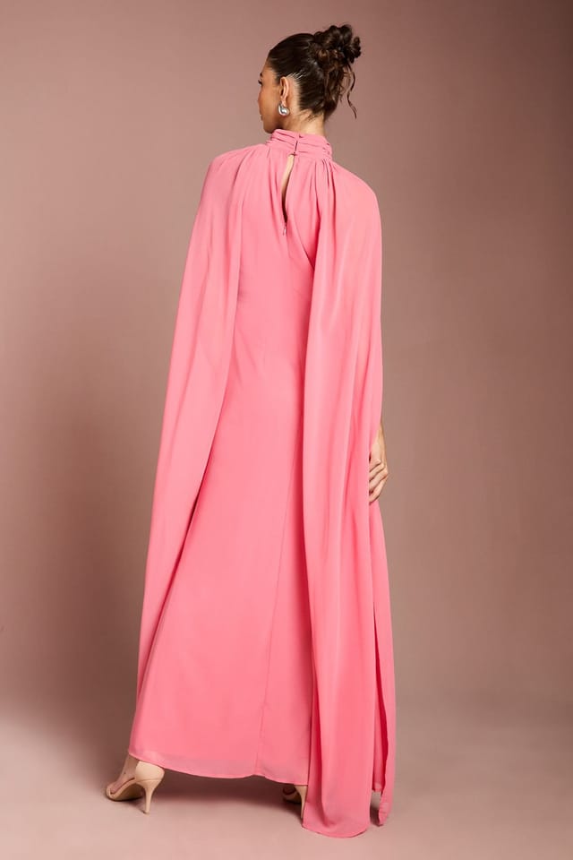 Coast Coast Women's Embellished Floral Cape Georgette Maxi Dress in Coral - 3