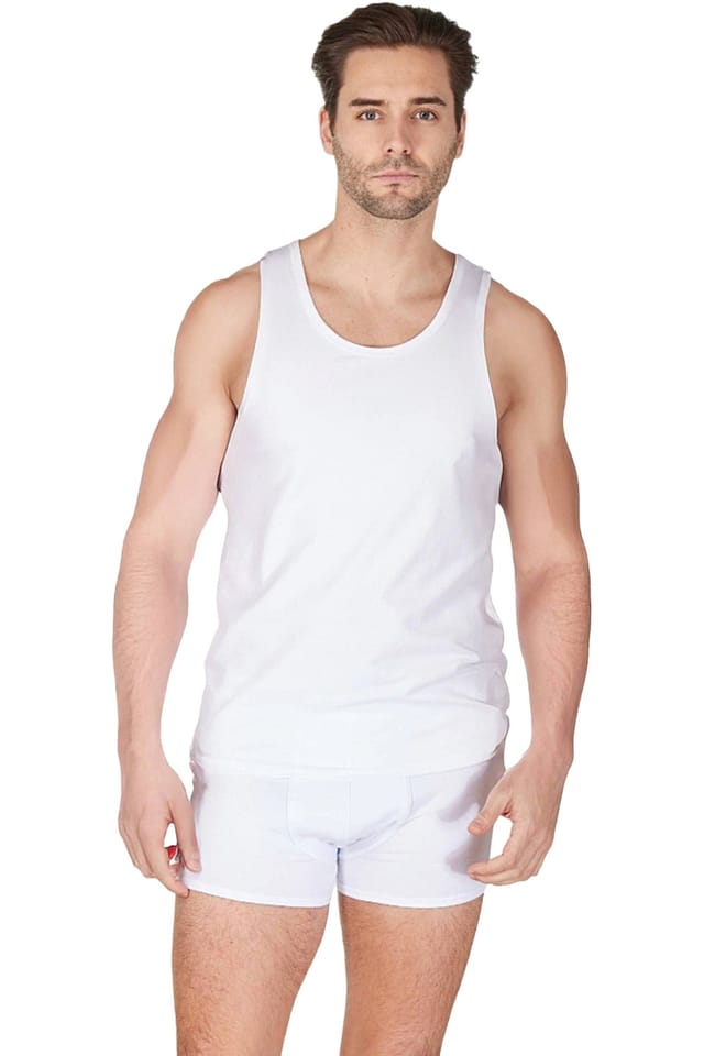 Haigman Haigman Men's Men's 2 Pack Cotton Stretch Sleeveless Vests in White - 2