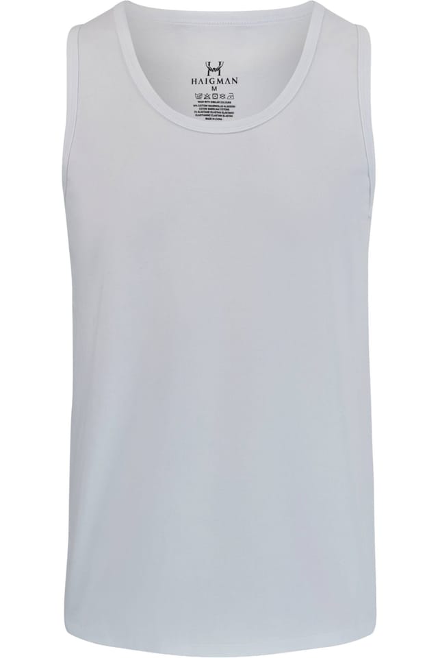 Haigman Haigman Men's Men's 2 Pack Cotton Stretch Sleeveless Vests in White - 3