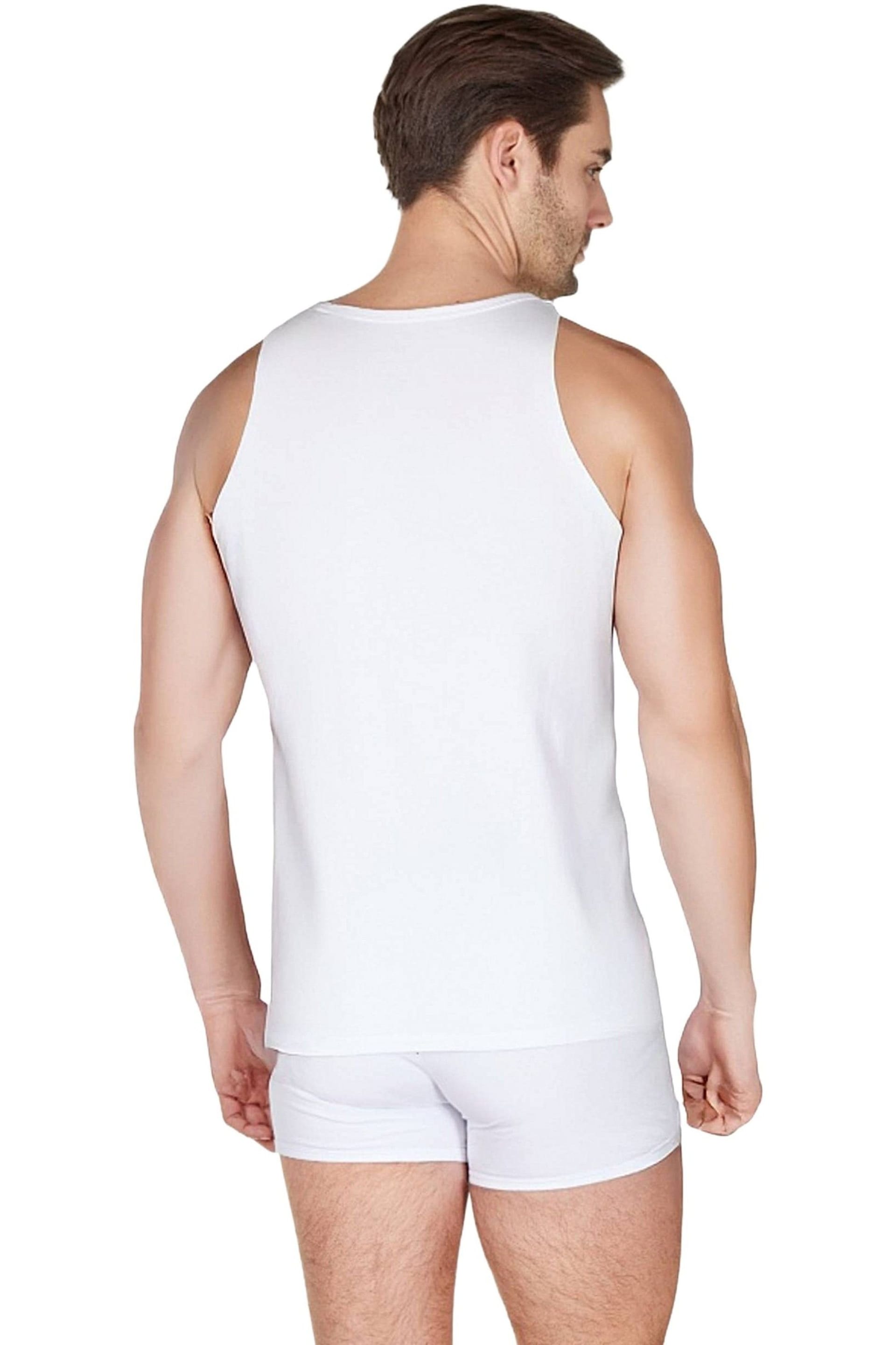 Haigman Haigman Men's Men's 2 Pack Cotton Stretch Sleeveless Vests in White - 4