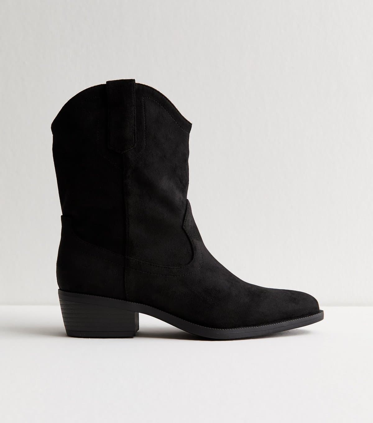New Look Women's Black Faux Suede Mid Calf Western Boots Vegan New Look