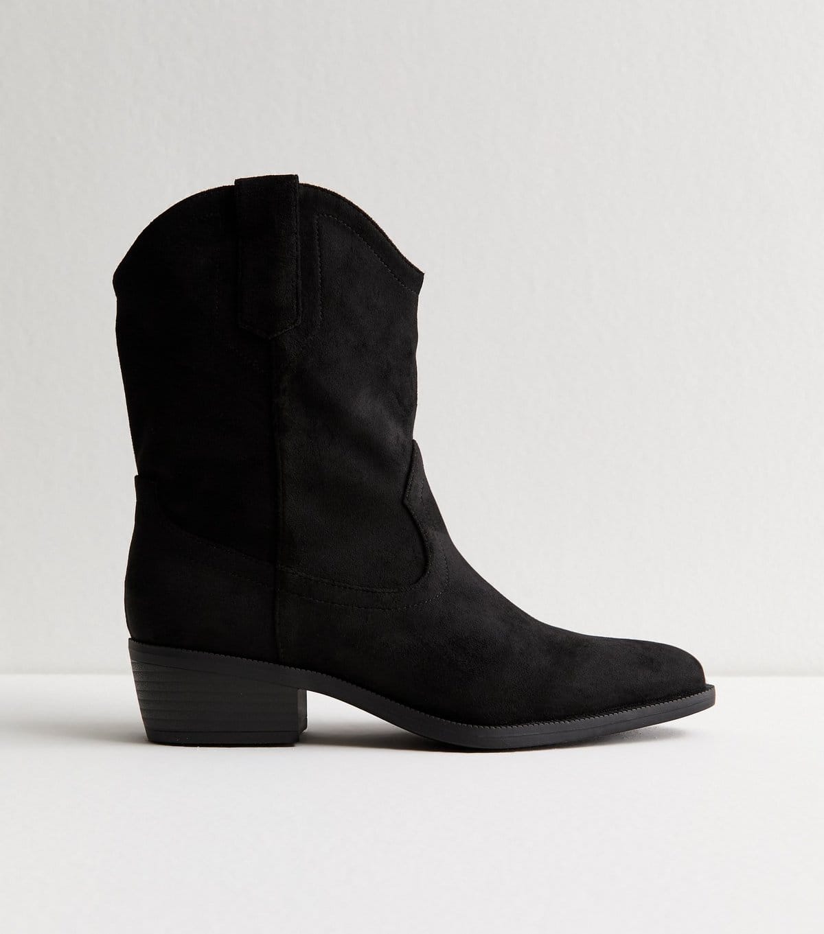 New Look Women's Black Faux Suede Mid Calf Western Boots Vegan New Look - 1