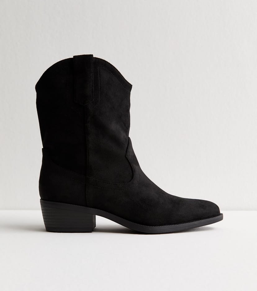 New Look Women's Black Faux Suede Mid Calf Western Boots Vegan New Look - 1