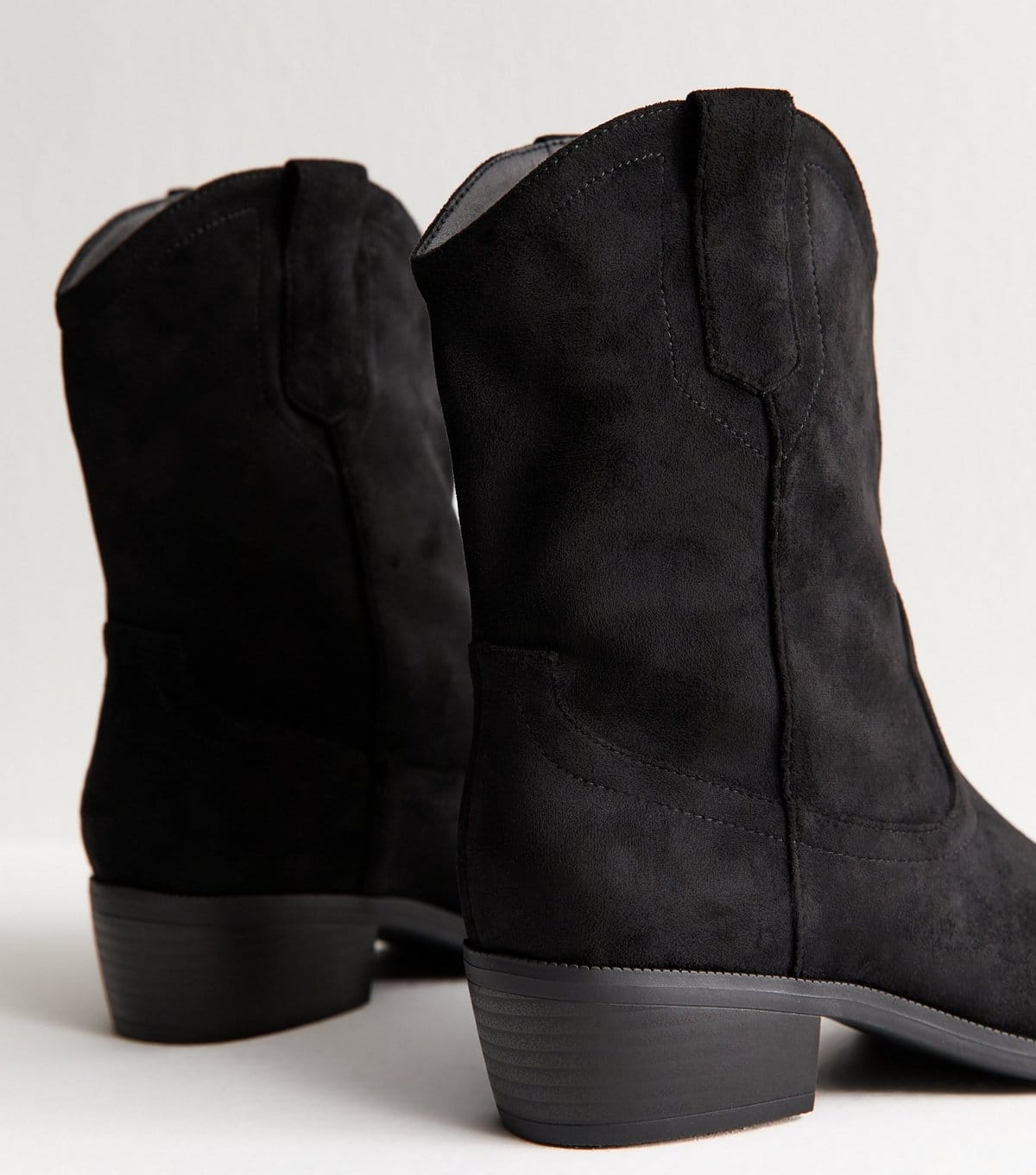 New Look Women's Black Faux Suede Mid Calf Western Boots Vegan New Look - 4