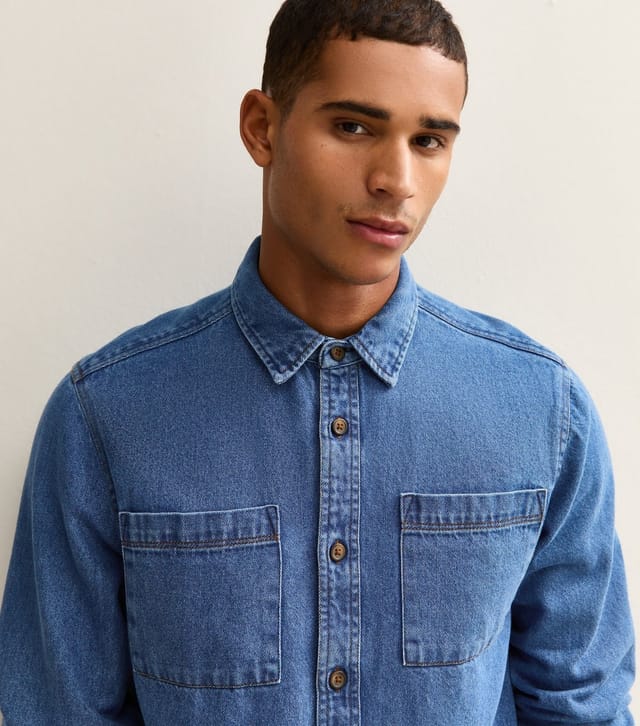 New Look Men's Blue Relaxed Fit Mid Wash Denim Shirt New Look - 2