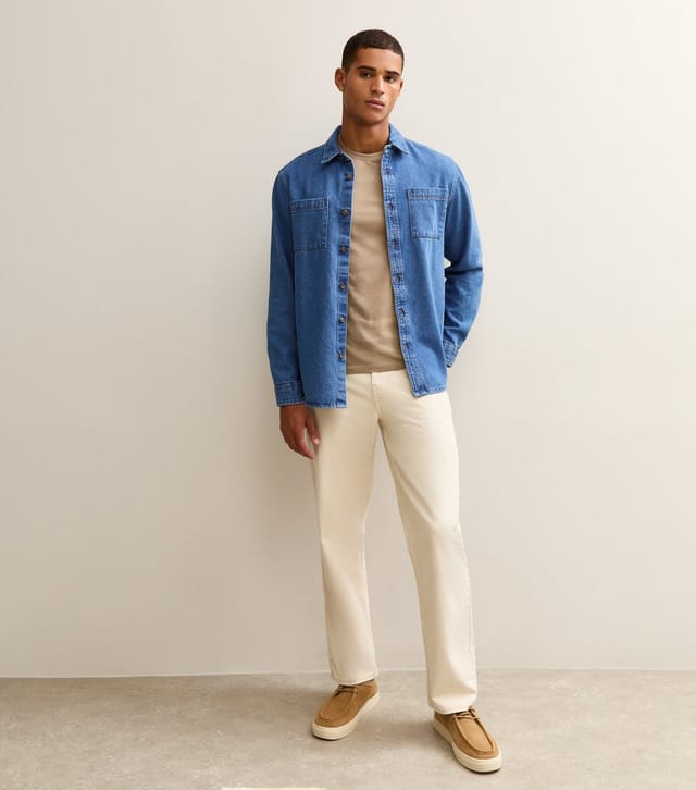 New Look Men's Blue Relaxed Fit Mid Wash Denim Shirt New Look - 3
