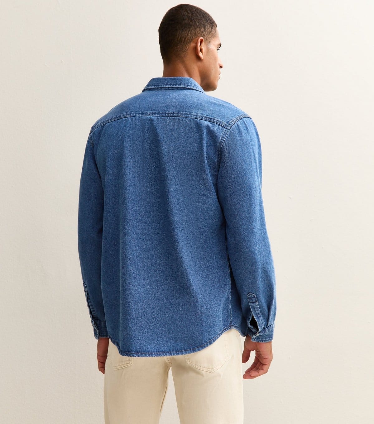 New Look Men's Blue Relaxed Fit Mid Wash Denim Shirt New Look - 4