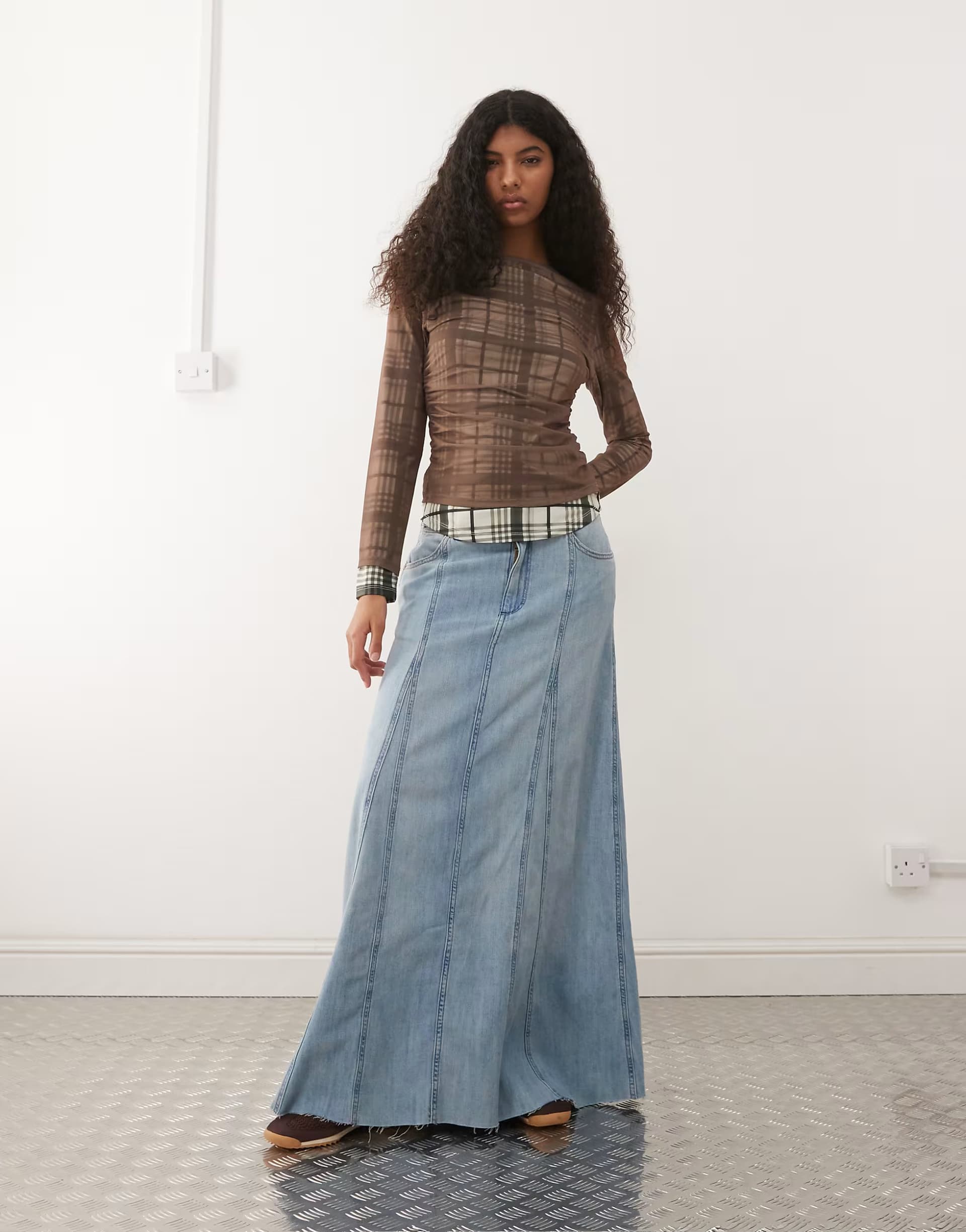 ASOS Wrangler pleated maxi skirt in denim light blue wash