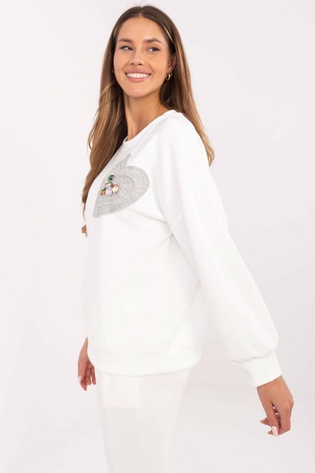 Love Lace Love Lace Women's Casual Heart Zircon Detail Sweatshirt in White - 2