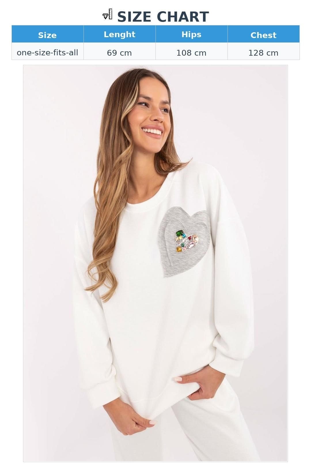 Love Lace Love Lace Women's Casual Heart Zircon Detail Sweatshirt in White - 4