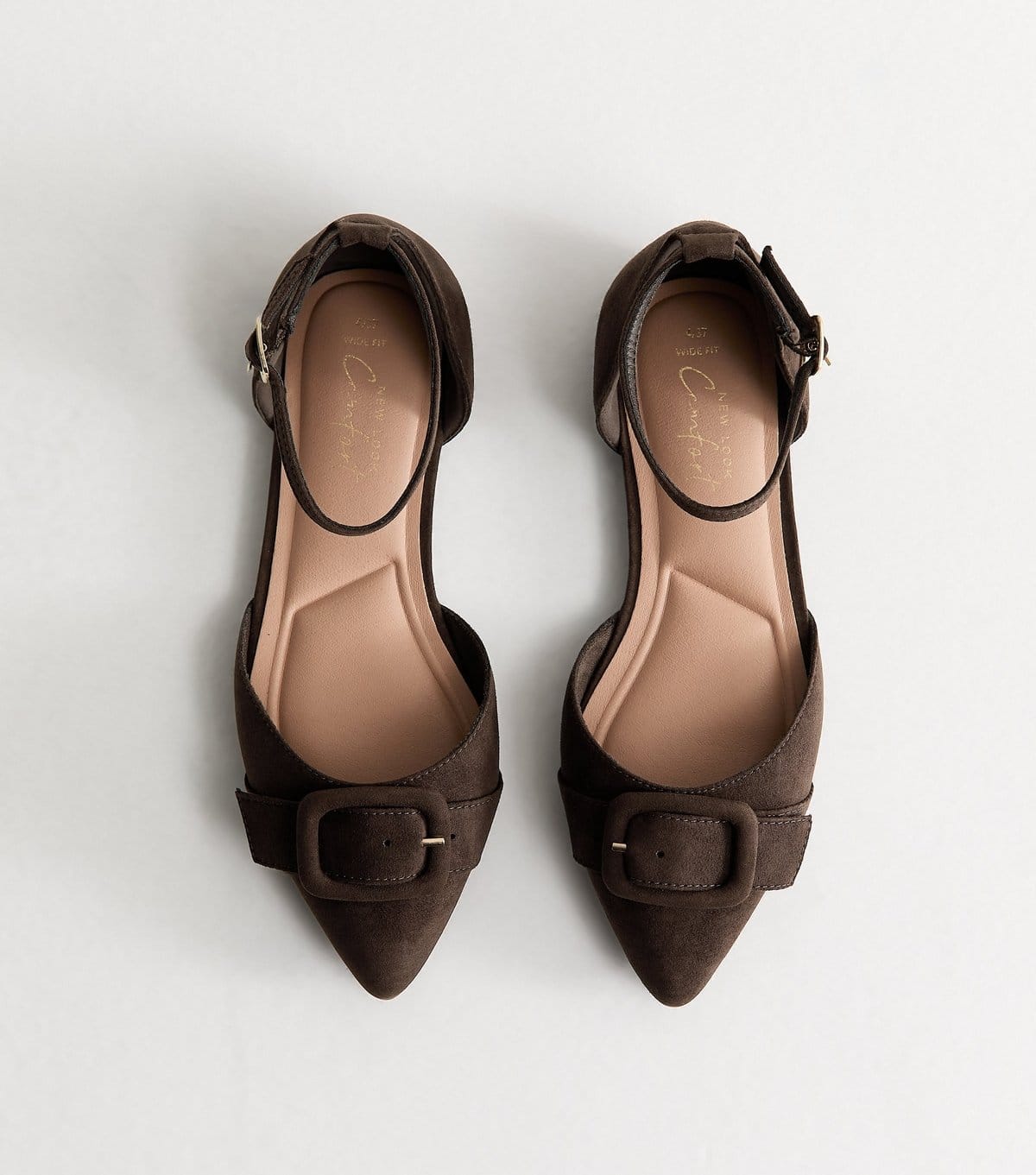 New Look Women's Wide Fit Dark Brown Faux Suede Pointed Mary Jane Pumps Vegan New Look - 1