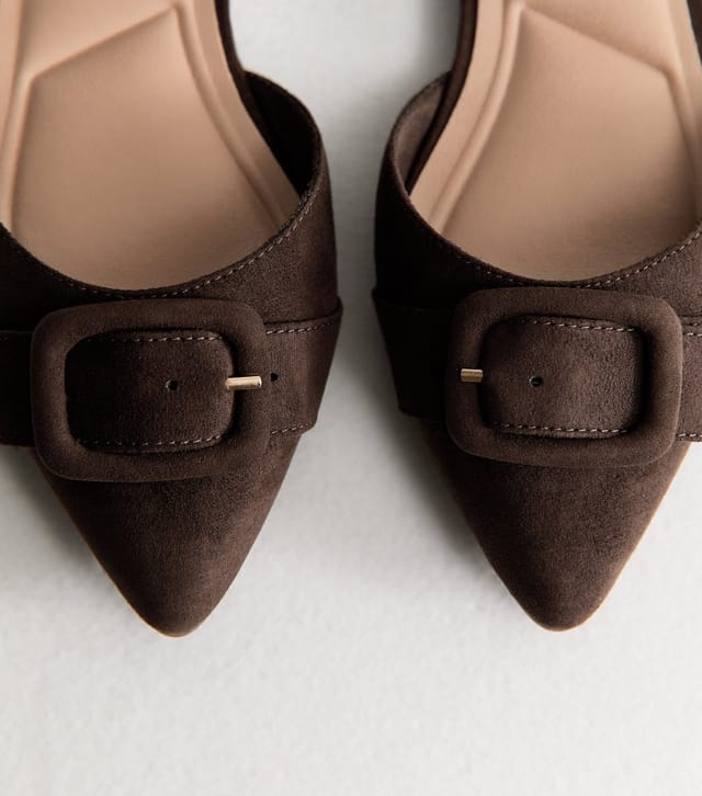 New Look Women's Wide Fit Dark Brown Faux Suede Pointed Mary Jane Pumps Vegan New Look - 3