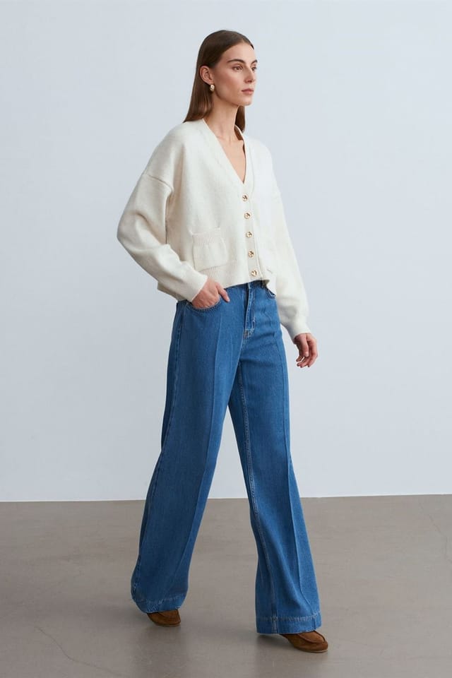 Dilvin Dilvin Women's High-Waist Wide-Leg Tencel Jeans in Mid Blue - 2