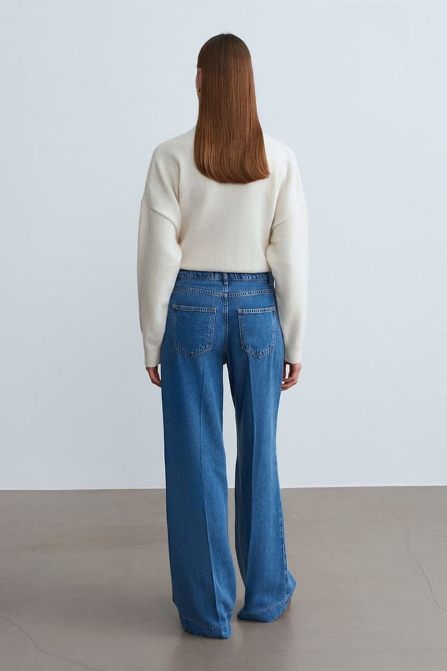 Dilvin Dilvin Women's High-Waist Wide-Leg Tencel Jeans in Mid Blue - 3