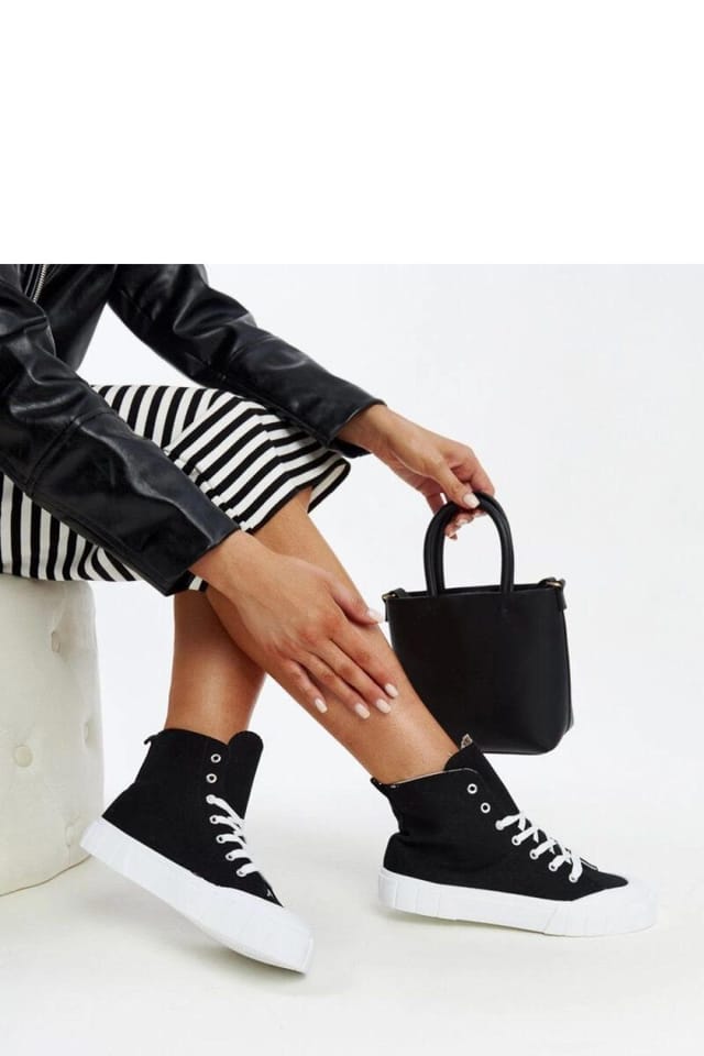 Love Lace Love Lace Women's Vinka High Top Sneakers with Laced Fabric Upper White Rubber Sole in Black - 2