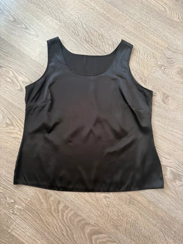 Marks & Spencer M&S Marks & Spencer Black Satin Sleeveless Cami Top UK 16 Y2K Minimalist Capsule Wardrobe