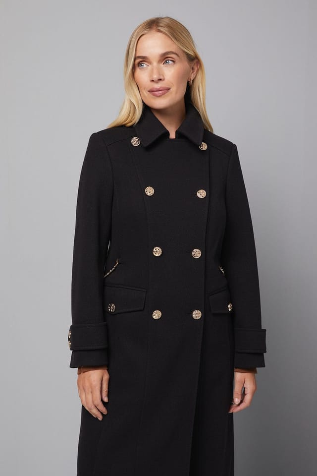 Wallis Wallis Women's Petite Military Double Breasted Longline Coat in Black - 2