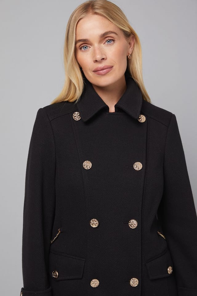 Wallis Wallis Women's Petite Military Double Breasted Longline Coat in Black - 3