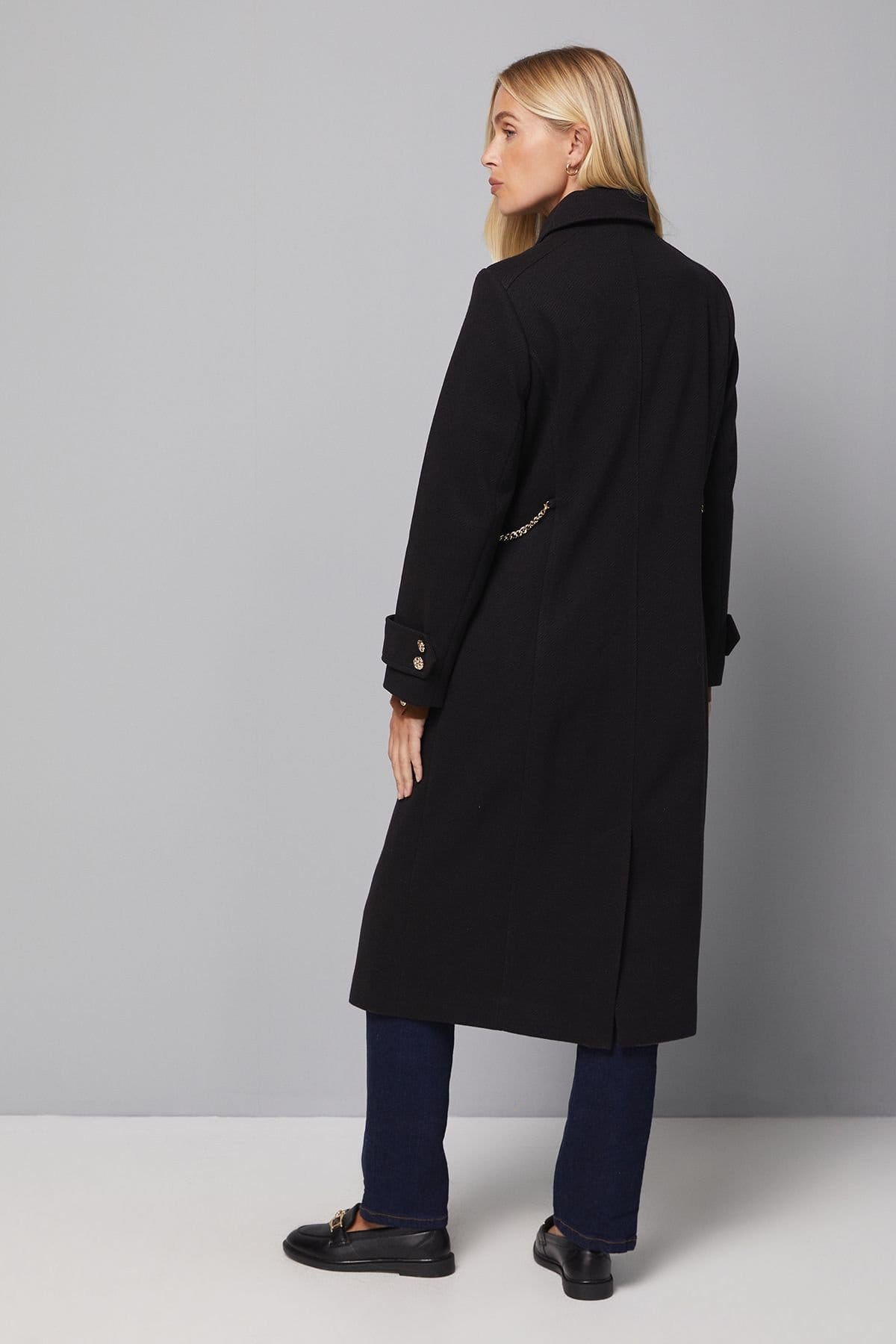 Wallis Wallis Women's Petite Military Double Breasted Longline Coat in Black - 4