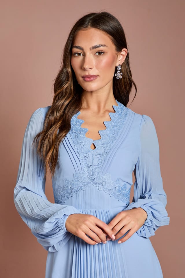 Coast Coast Women's Pleat Detail Lace Trim Maxi Dress in Light Blue - 2