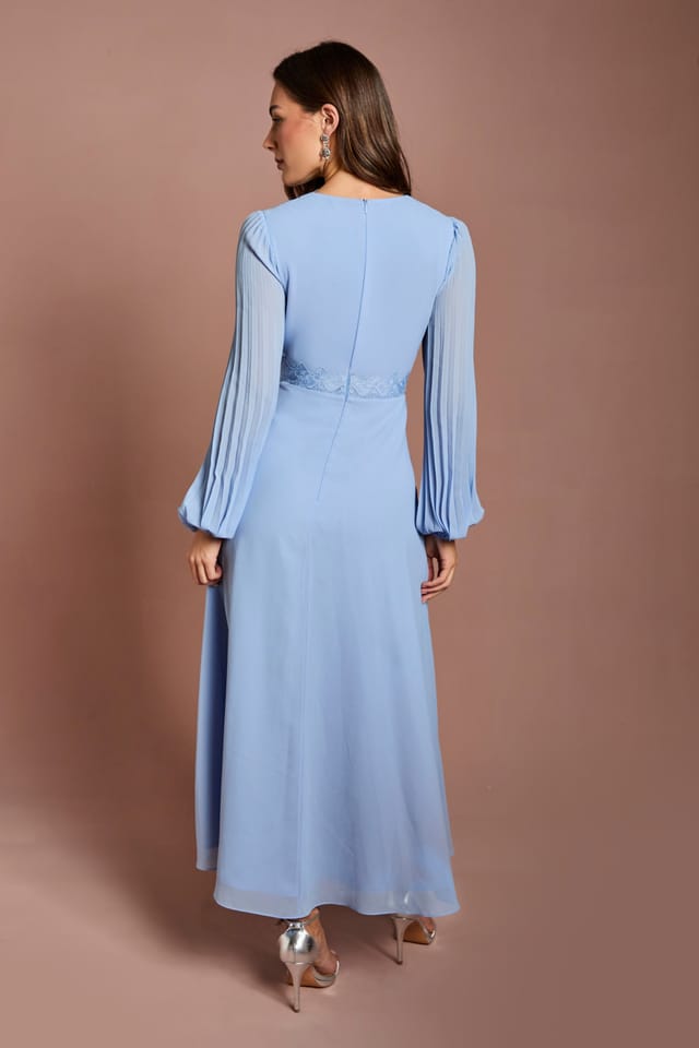 Coast Coast Women's Pleat Detail Lace Trim Maxi Dress in Light Blue - 3