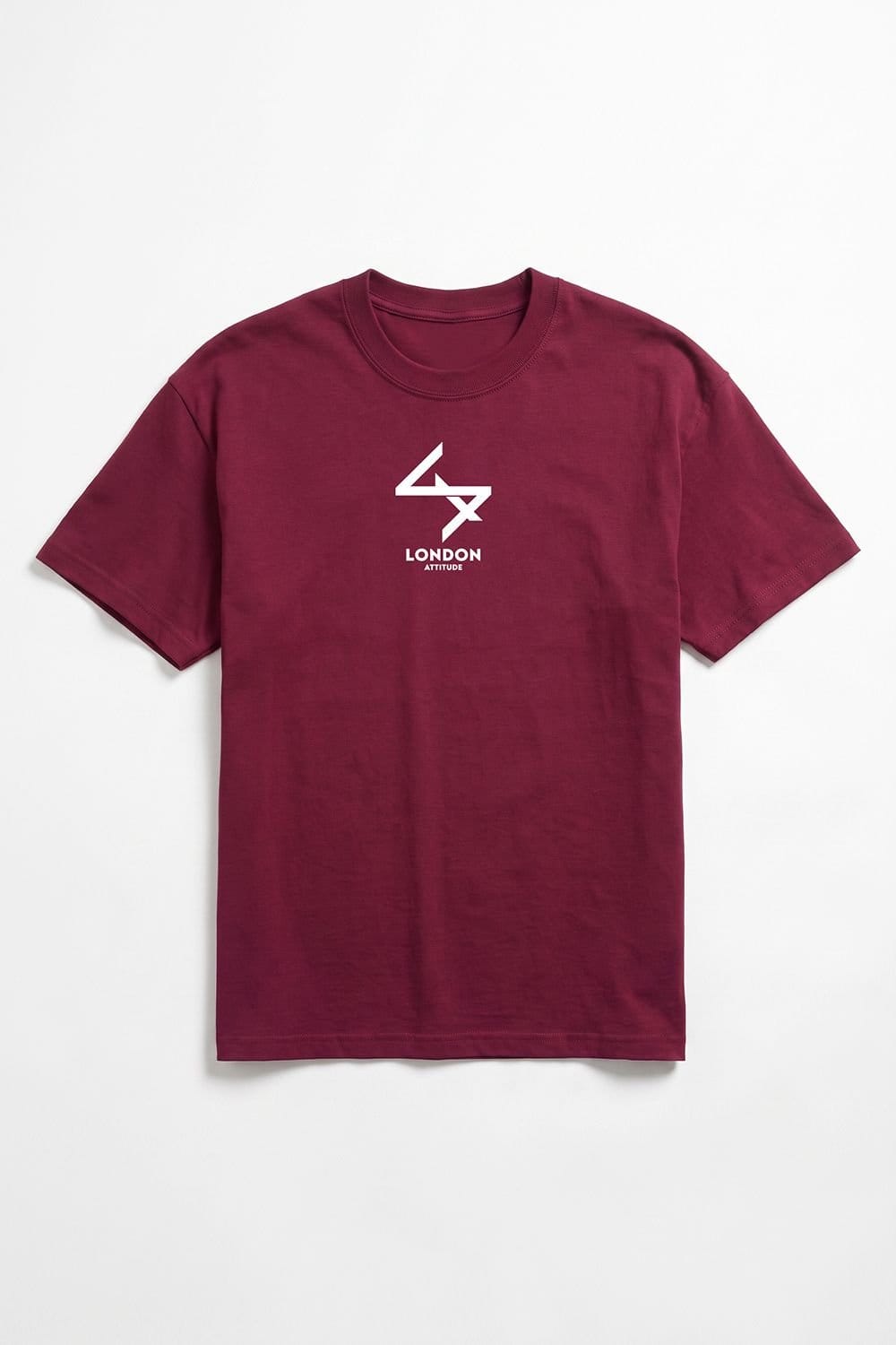 LONDON ATTITUDE LONDON ATTITUDE Men's Oversized Heavyweight T-Shirt with Varsity Back Print in Burgundy - 4