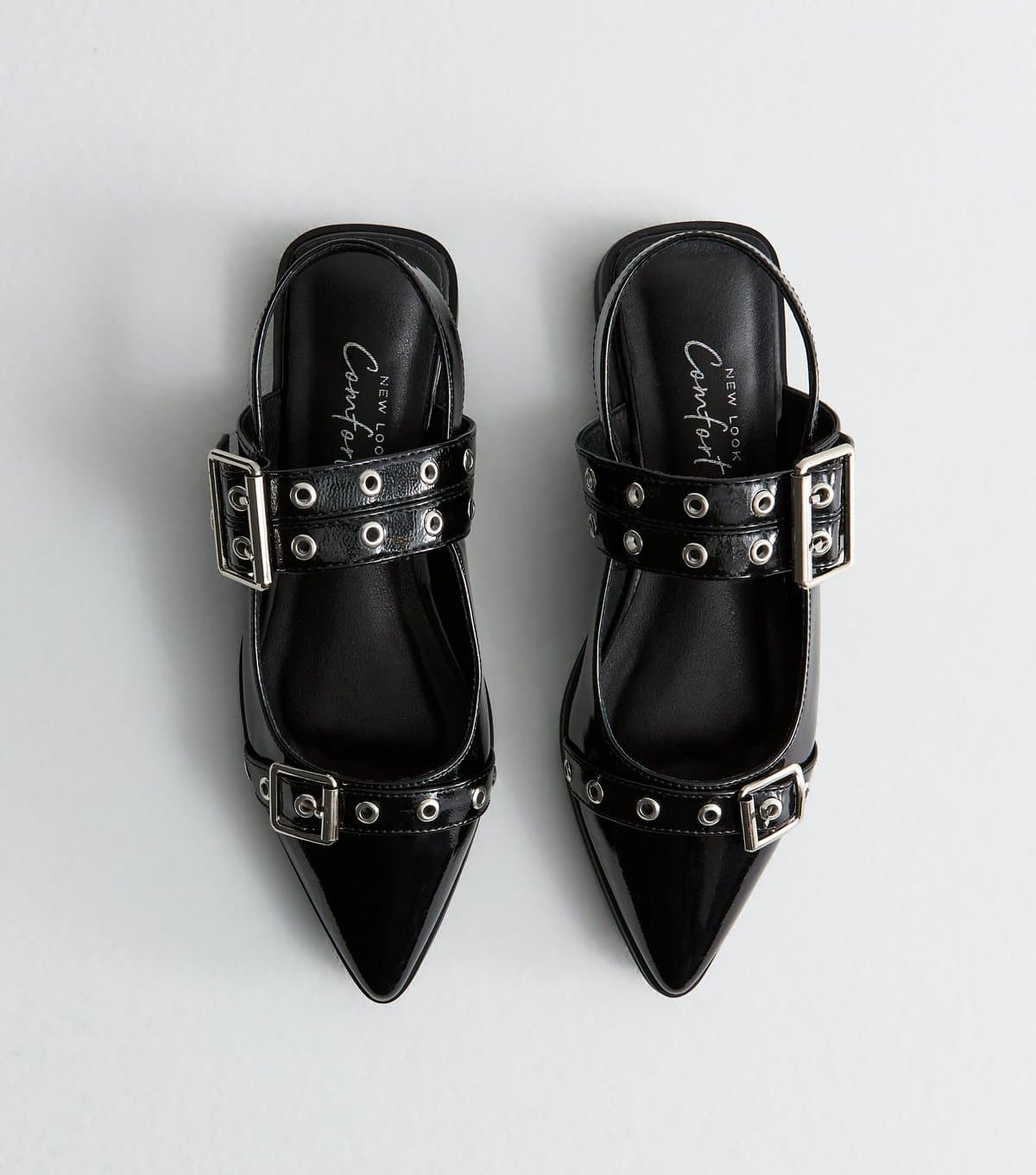New Look Women's Black Patent Mary Jane Buckle Ballerinas New Look