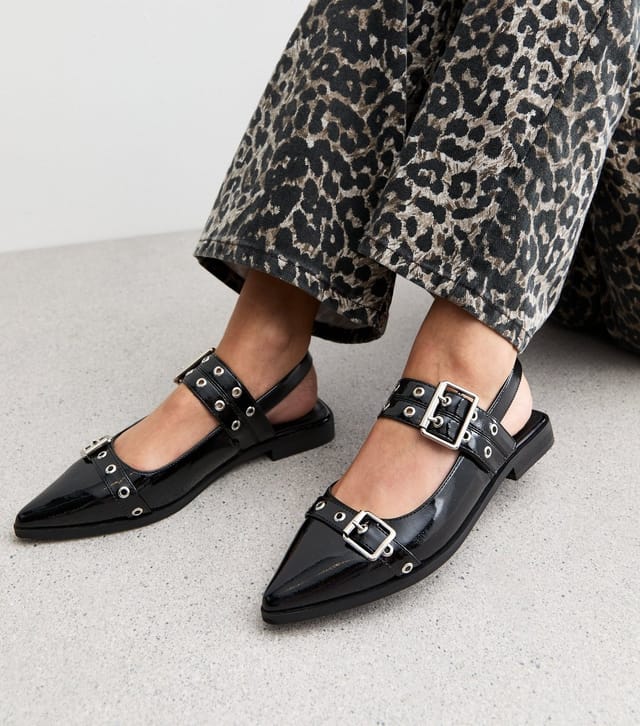 New Look Women's Black Patent Mary Jane Buckle Ballerinas New Look - 2