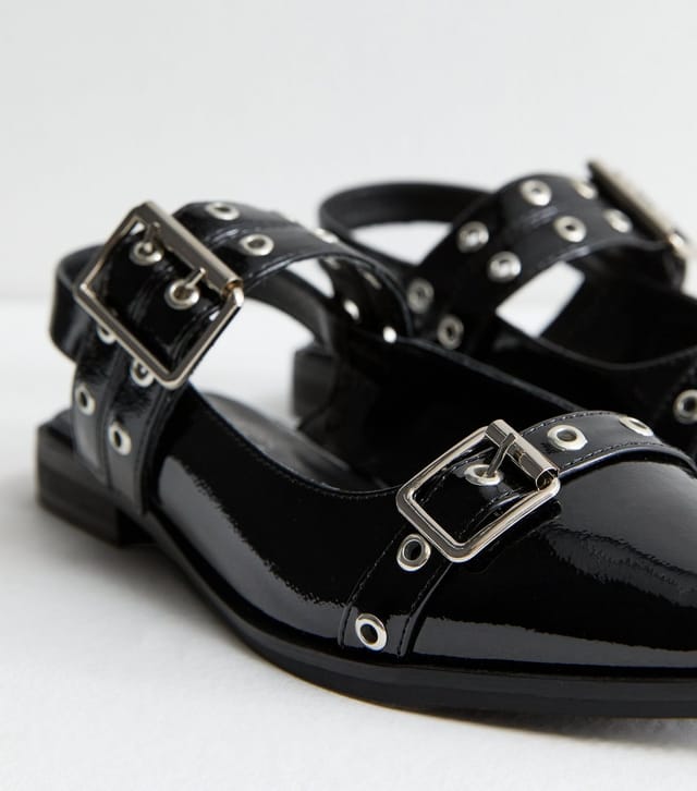New Look Women's Black Patent Mary Jane Buckle Ballerinas New Look - 3