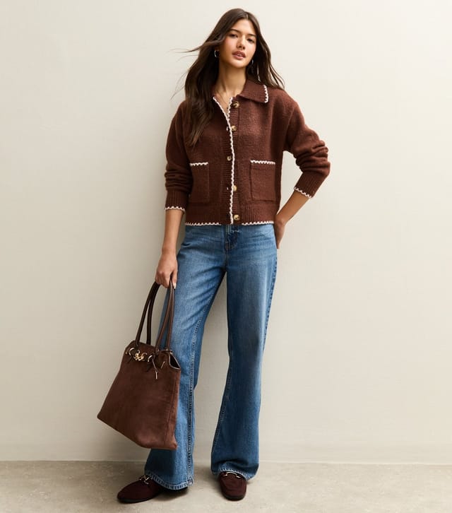 New Look Women's Brown Blanket Stitch Collared Cardigan New Look - 2