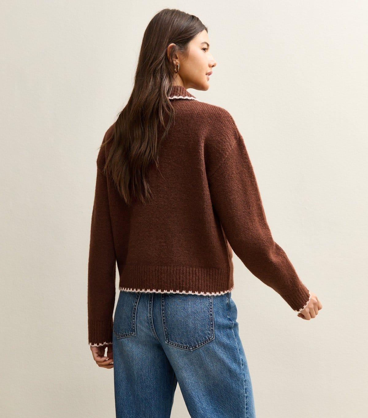 New Look Women's Brown Blanket Stitch Collared Cardigan New Look - 4