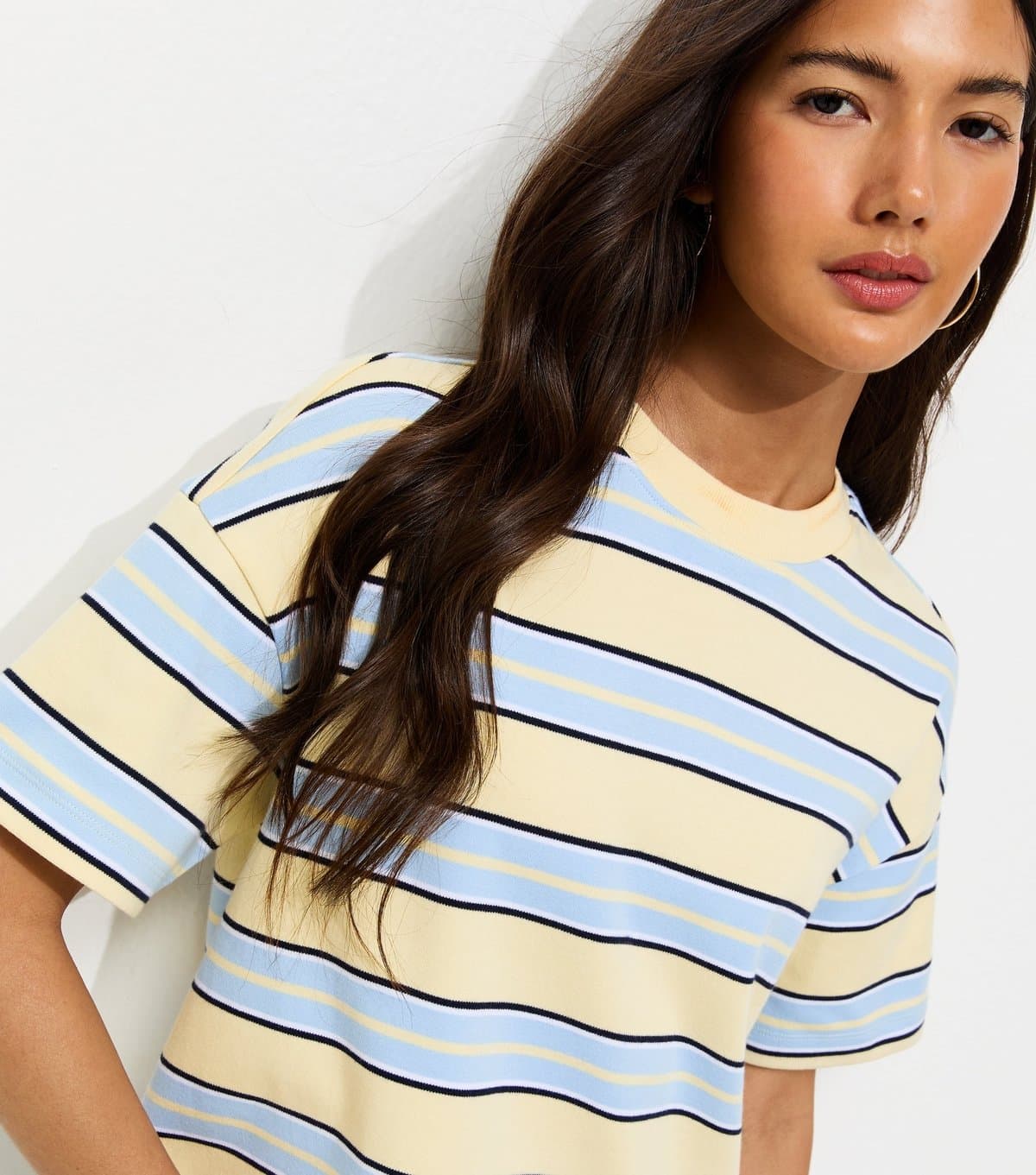 New Look Women's Premium Yellow Heavyweight Cotton Boxy Fit Striped T-Shirt New Look