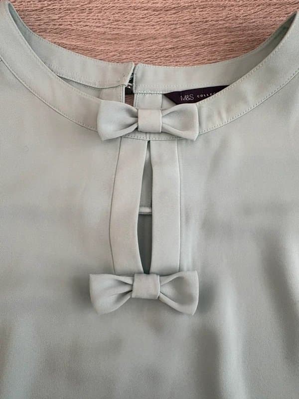 Marks & Spencer M&S Collection Mint Green Bow Detail Blouse UK 16 EUR 44 Long Sleeve Elegant Top