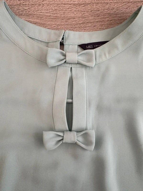 Marks & Spencer M&S Collection Mint Green Bow Detail Blouse UK 16 EUR 44 Long Sleeve Elegant Top - 1