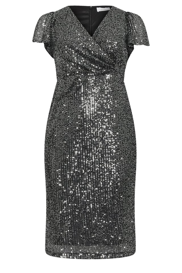 Yours Yours Women's Sequin Embellished Wrap Dress in Metallic Silver - 2