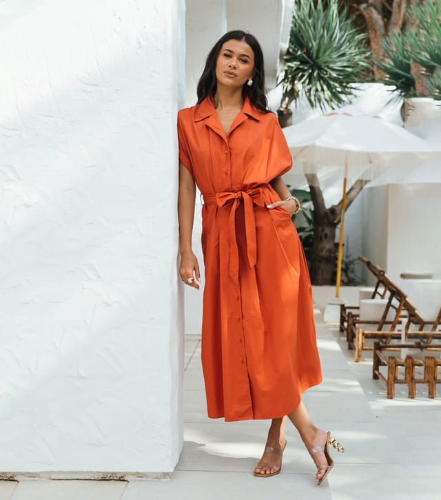 Gini London Women's Rust Cotton Short Sleeve Shirt Dress Gini London New Look - 2