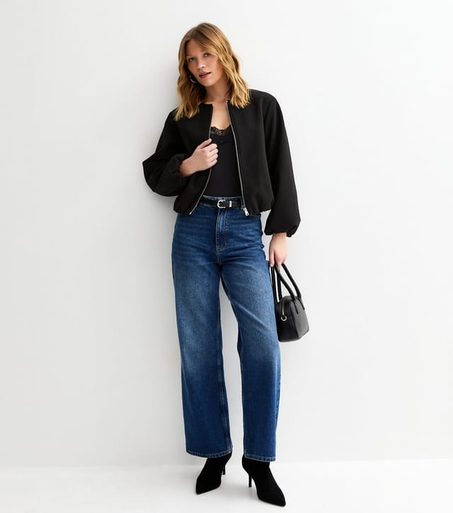 New Look Women's Black Collarless Zip Through Bomber Jacket New Look - 3